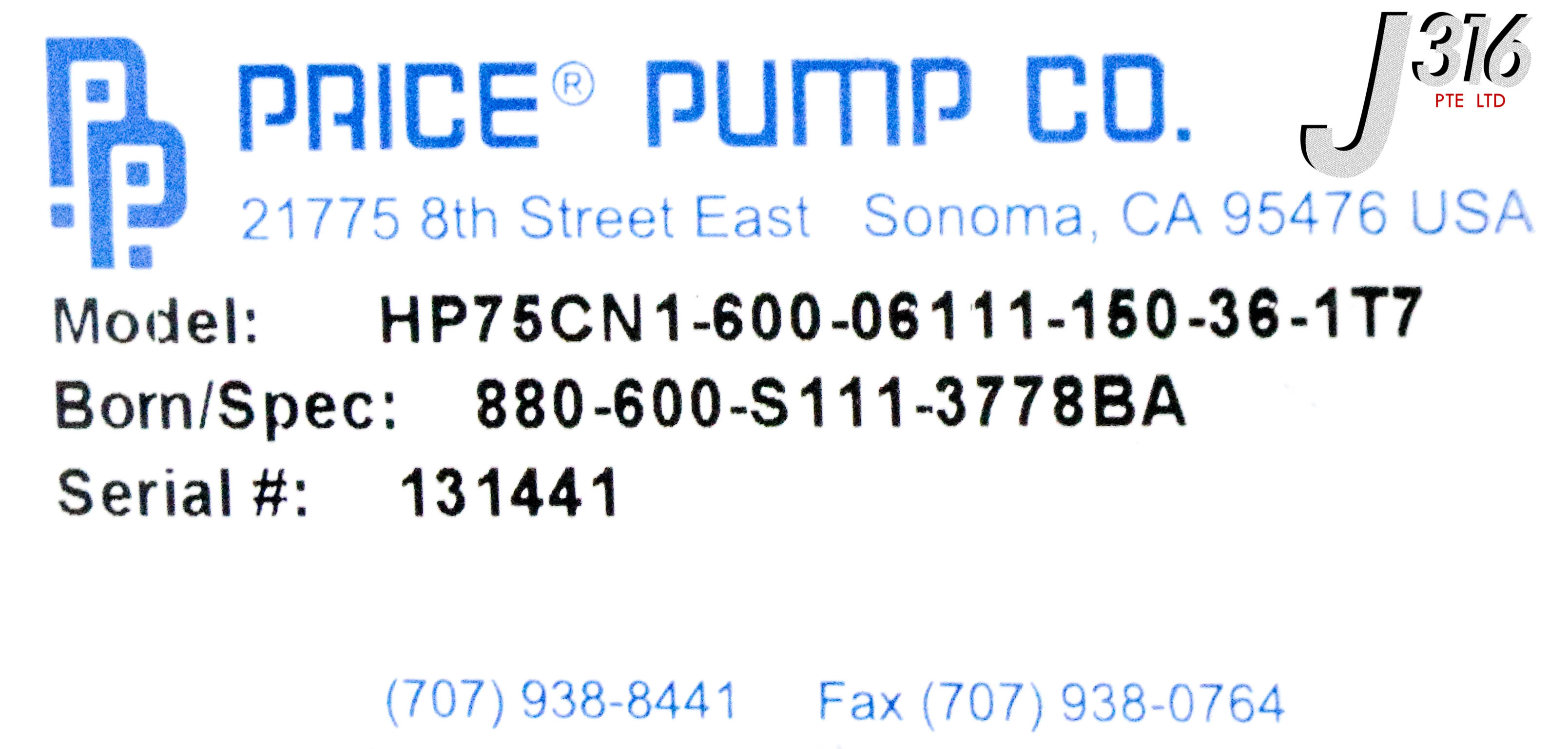 26485 PRICE PUMP CLOSE COUPLED HORIZ CNTFGL PUMP HP75CN1-600-06111
